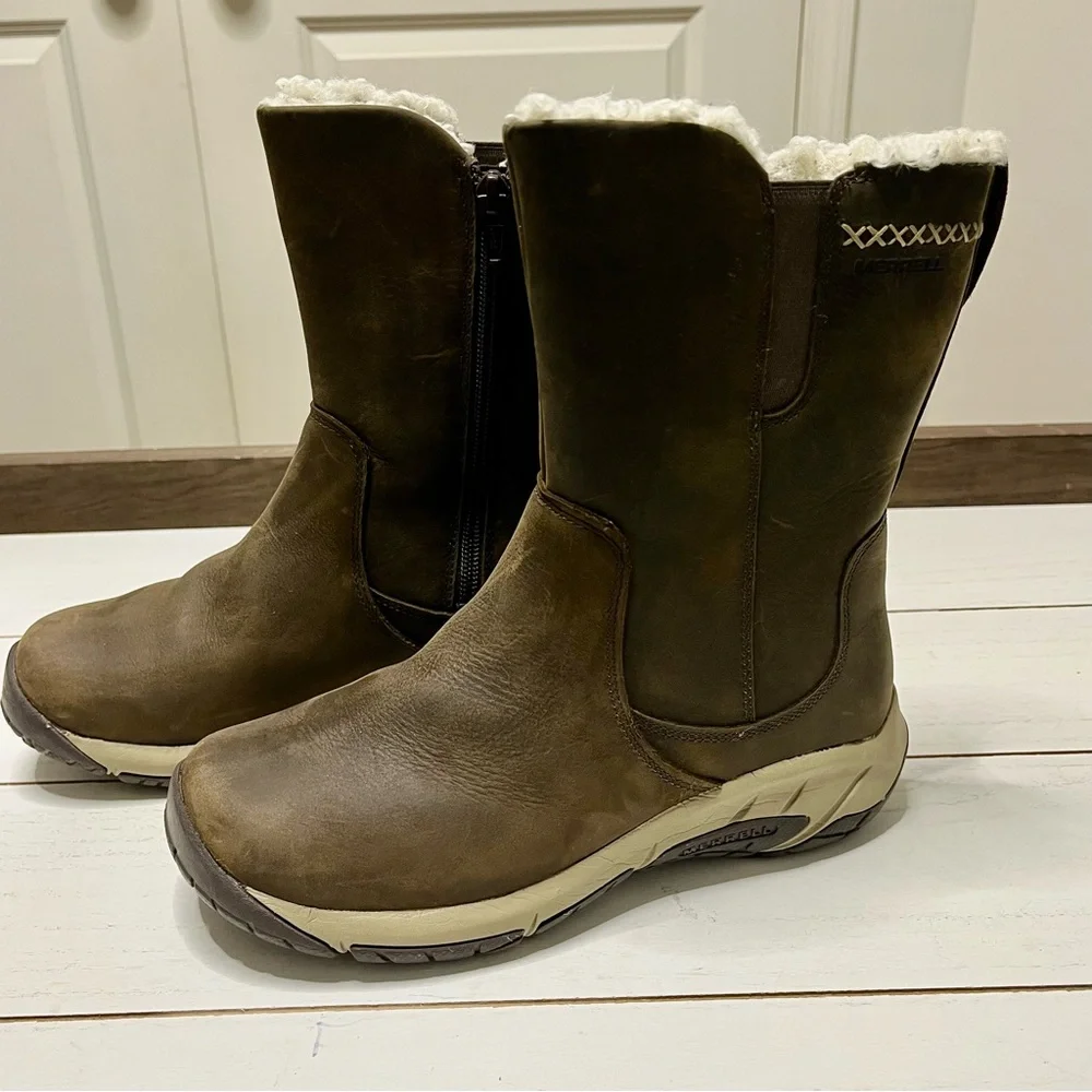 Merrel Women’s Waterproof Encore 4 Tall Zip Polar Brown Winter Boots Sz 6